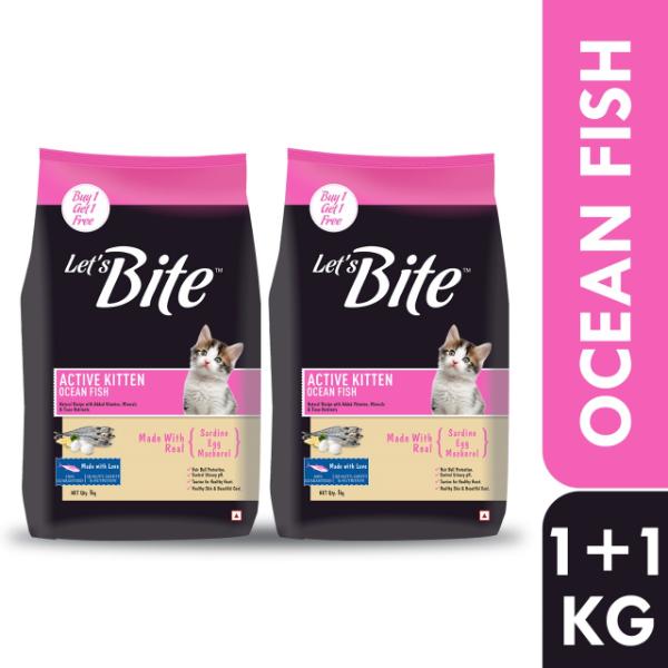 Netmeds | Let's Bite Active Kitten Dry Cat Food 1kg (Buy 1 Get 1 Free) 1's