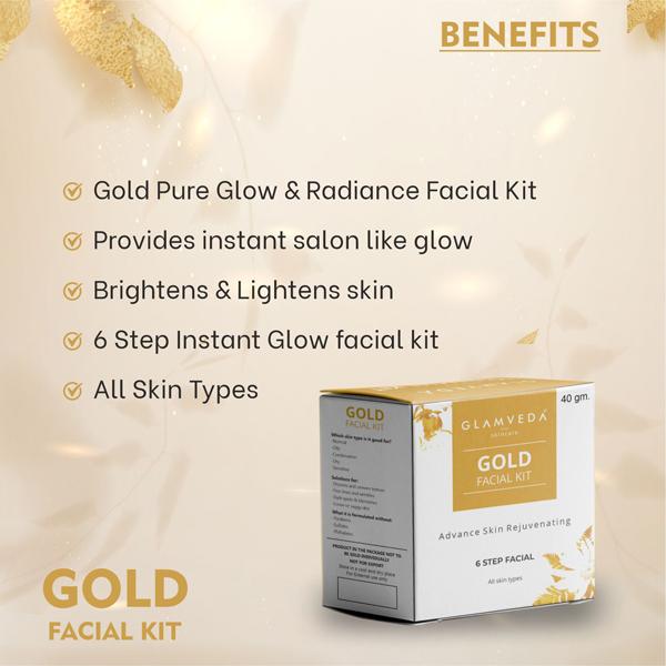 Glamveda Gold Rejuvenating Facial Kit 40 gm - Facial Kits