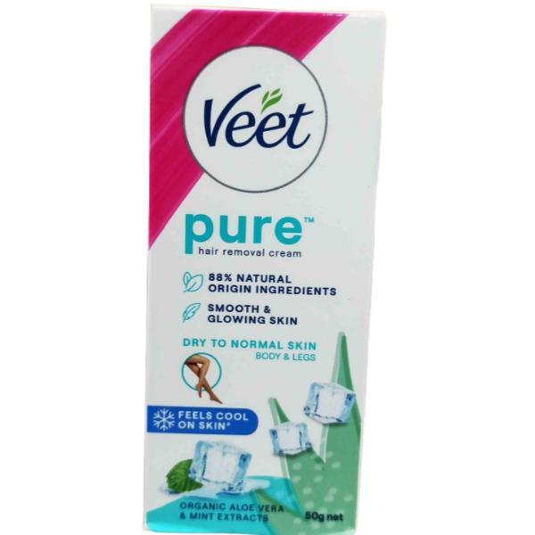 Netmeds | Veet Pure Hair Removal Cream Dry To Normal Skin With Organic Aloe Vera & Mints Extracts 50 g