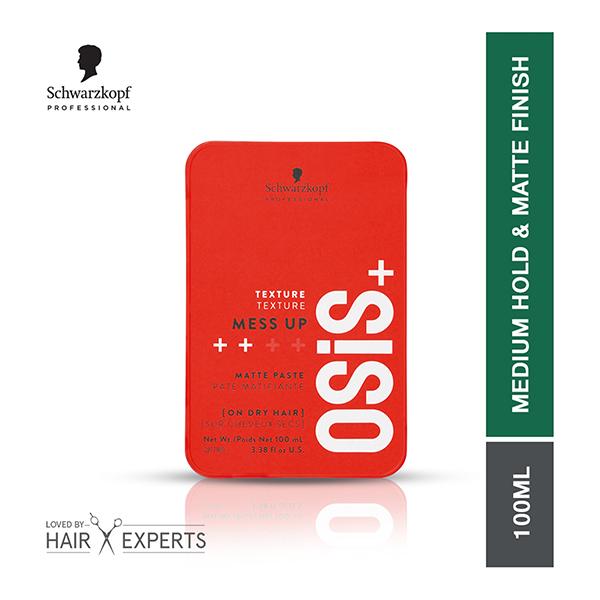 Schwarzkopf Professional OSiS+ Mess Up Hair Styling Matte Paste,Easy to Mould,Easy to apply and Wash, Vegan, Medium Hold, Dry and Non-Greasy, Matte finish, Pomade 100 ml - Hair Gels & Waxes
