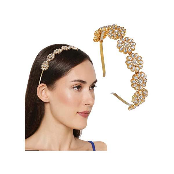 Netmeds | Majestique Gold-Plated Kundan Mathapatti Metal Hairband Ethnic Flower Design For Women 1's