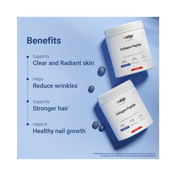 Nudge Wellness Collagen Peptide Hydrolyzed Collagen Peptide Powder Sourced From France Blueberry Flavour 210 gm - Hair & Skin