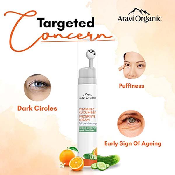 Aravi Organic Vitamin C and Cucumber Under Eye Cream Roll On For Dark Circles and Puffy Eyes 15 ml - Under Eye Creams & Serums