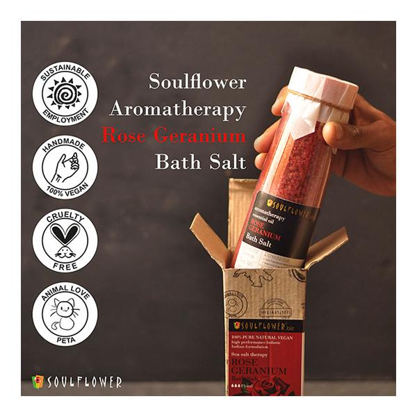 Soulflower Aroma Bath Salt - Rose Geranium 500 gm - Bath Salts