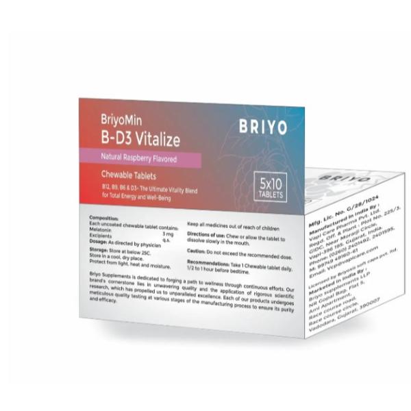 Briyo Briyomin B-D3 Vitalize Chewable Tablets - Natural Raseberry Flavour 50's - Multi-Vitamins