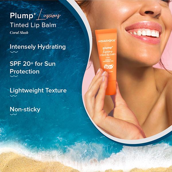 Aqualogica Coral Slush Plump + Luscious Tinted Lip Balm With Mango And Hyaluronic Acid 10 gm - Lip Balms