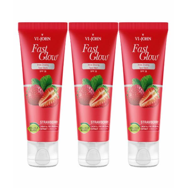 Netmeds | Vi-John Fast Glow Insta Glowing SPF 30 Face Wash - Strawberry - Pack of 3 x 100 ml
