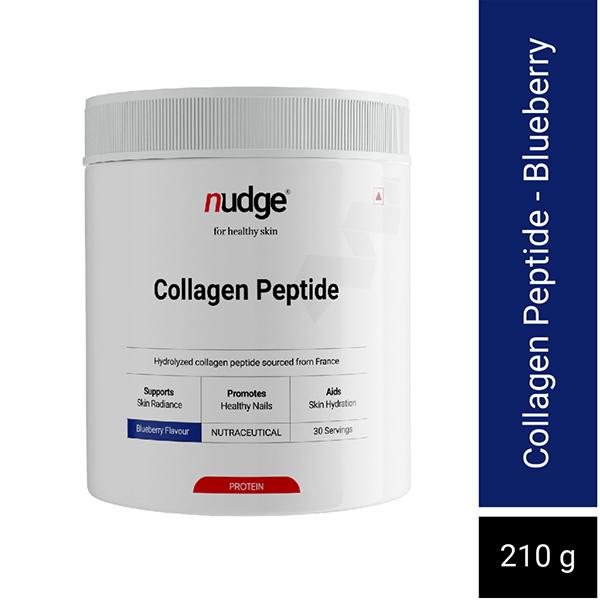 Nudge Wellness Collagen Peptide Hydrolyzed Collagen Peptide Powder Sourced From France Blueberry Flavour 210 gm - Hair & Skin
