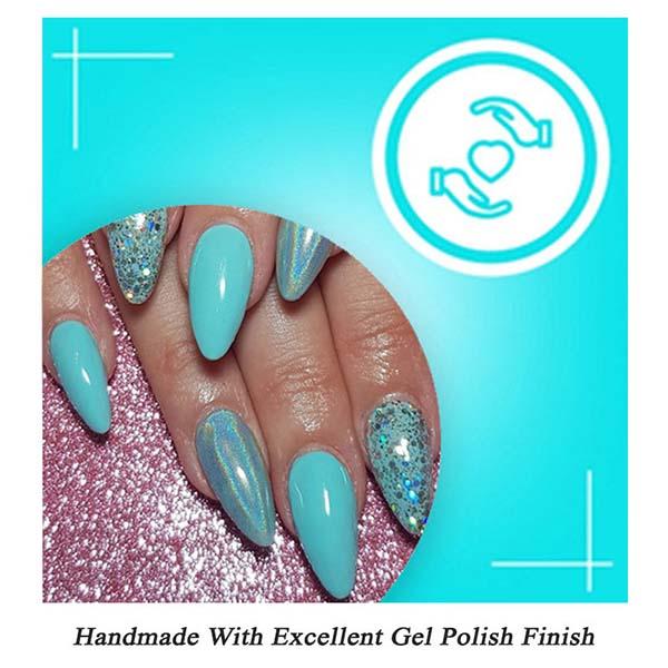Nails On Board Handmade Press On Gel Nails- Holographic Aqua Blue Medium 50 gm - Nail Care