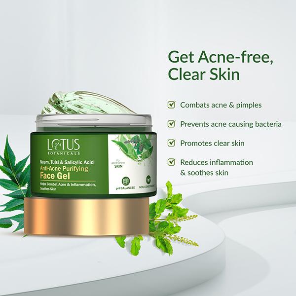 Lotus Botanicals Neem, Tulsi, Salicylic Acid Anti-Acne Purifying Face Gel, For Acne Prone Skin 50 gm - Face Moisturizers