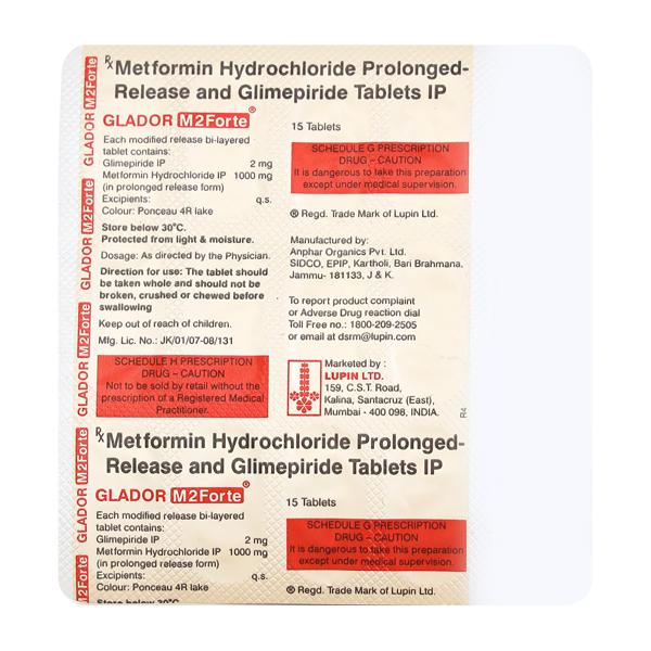 GLADOR M2 FORTE Tablet 15's - Diabetes-Ant