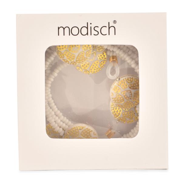 Netmeds | Modisch White Beads With White Circle Stones With Golden Print Sunglasses Chain (JC-1402-White) 1's
