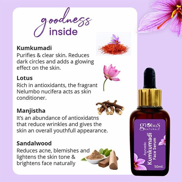 Globus Naturals Ayurvedic Kumkumadi Skin Lightening Face Serum, 50ml each 2's - Face Serum