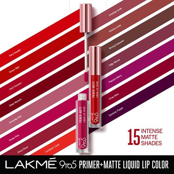 Lakme 9to5 Primer + Matte Liquid Lip Color MM3 Crisp Wine 4.2 ml - Primer