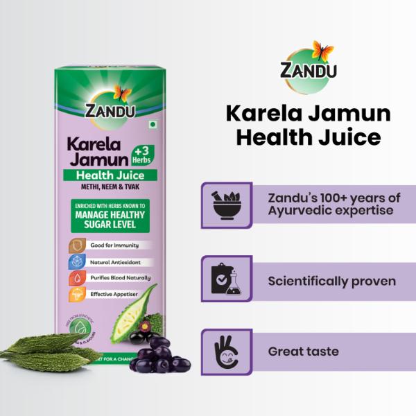 Zandu Karela Jamun + 3 Herbs Health Juice 1 litre - Ayurvedic Juices