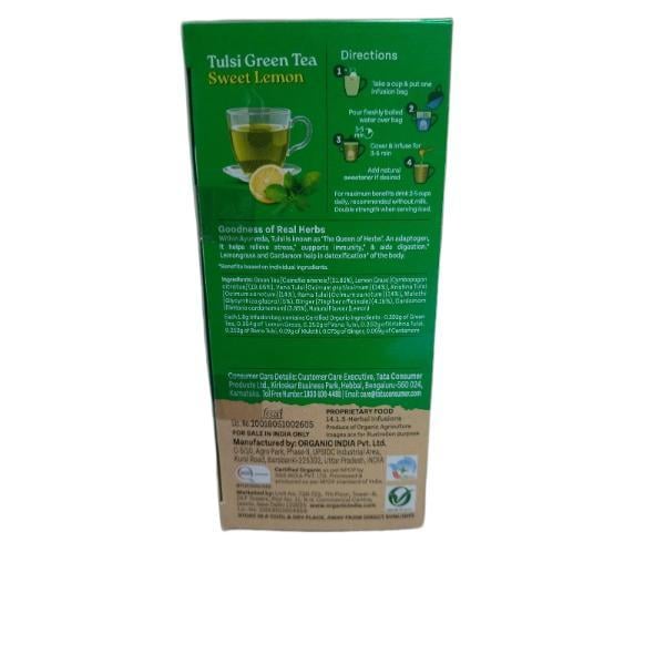 Organic India Tulsi Green Tea Sweet Lemon Sachets (Pack of 25 x 1.8 g) 45 g - Teas