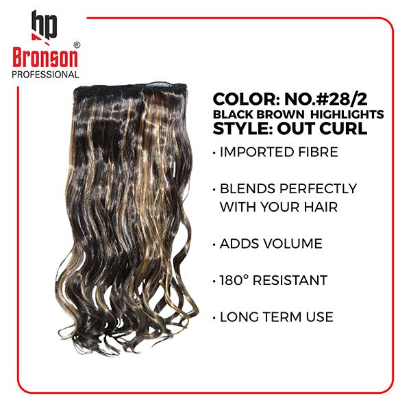 Bronson Professional Hair Extensions Out Curl 5 Clip-In 24 inch Black Brown Highlight No 28/2 1's - Hair Clips/Bands