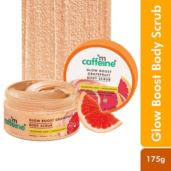 mCaffeine Glow Boost Grapefruit Body Scrub - Tan Removal, AHAs Lactic and Glycolic Acid, Vit C Rich 175 gm - Scrubs & Exfoliants