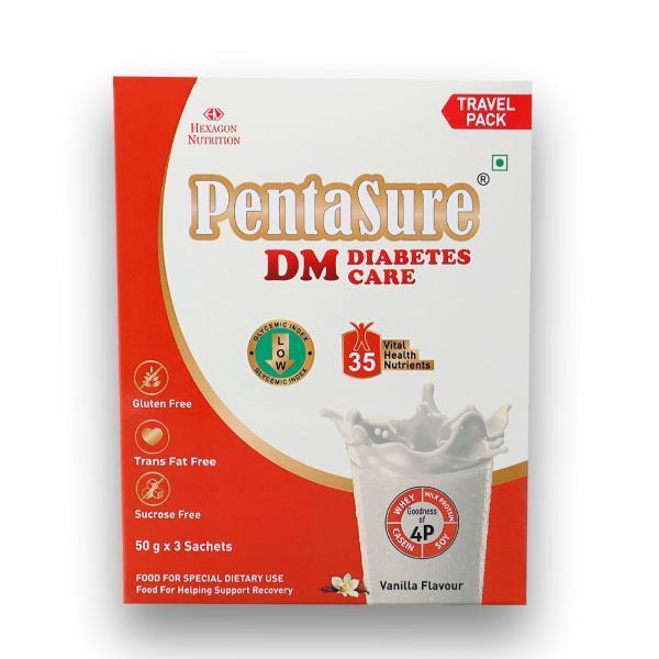 Netmeds | PentaSure DM Diabetic Care Protein Powder - Vanilla Flavour (Travel Pack Sachet of 3 x 50 gm)