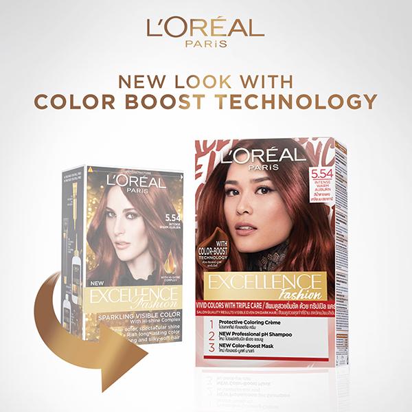 L'Oreal Paris Excellence Fashion Highlights Hair Color, with Color-Boost Technology 5.54 Intense Warm Auburn 172ml - Crème