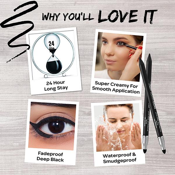 Faces Canada Ultime Pro Intense Gel Kajal with Smudger & Sharpener - Black, 1.2gm - Kajal & Kohls
