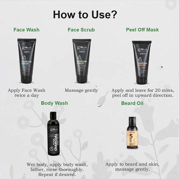 Globus Naturals Pre and Post Holi Ritual Ayurvedic Skin Care Gift Box for Men, for All Skin Types - Face Wash 100gm, Face Scrub 100gm, Peel Off Mask 100gm and Beard Oil 50ml 1's - Makeup Kits & Sets