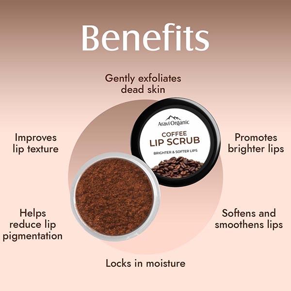 Aravi Organic Coffee Lip Lightening Scrub Balm For Dark,Chapped and Pigmented Lips 15 gm - Lip Scrubs