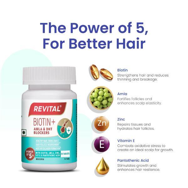 Revital Biotin+ with Amla & DHT Blockers Tablet 50's - Hair & Skin
