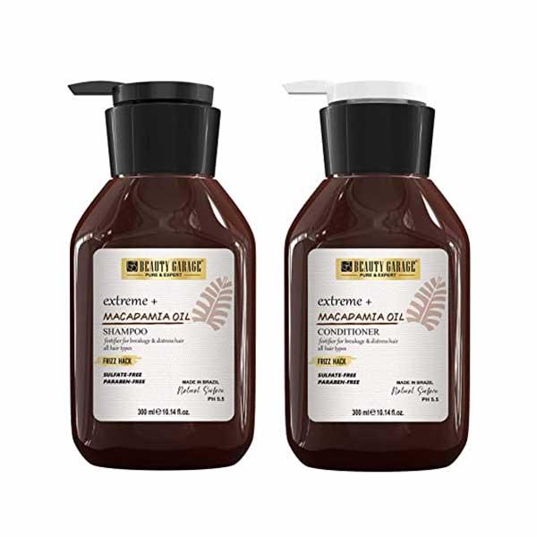 Netmeds | Beauty Garage Extreme+ Frizz Hack Shampoo 300 ml + Frizz Hack Conditioner 300 ml - Macadamia Oil