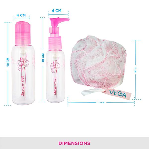 Vega Travel Kit Refillable Storage Plastic Container Bottle and Bath Sponge, 3 Pieces (VCP-12) 1's - Loofahs & Sponges