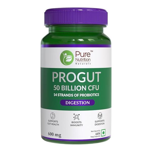 Netmeds | Pure Nutrition Probiotics 50 Billion CFU + Prebiotics 600 mg Veg Capsule 60's