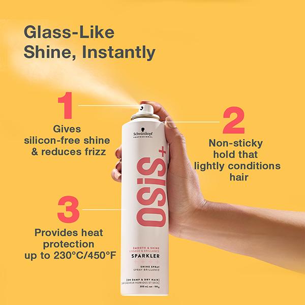 Schwarzkopf Professional OSiS+ Sparkler Hair Styling Shine Spray, Frizz Free Shine, Vegan, Silicone-free, Heat protection Hair Spray 300 ml - Hair Sprays & Mists