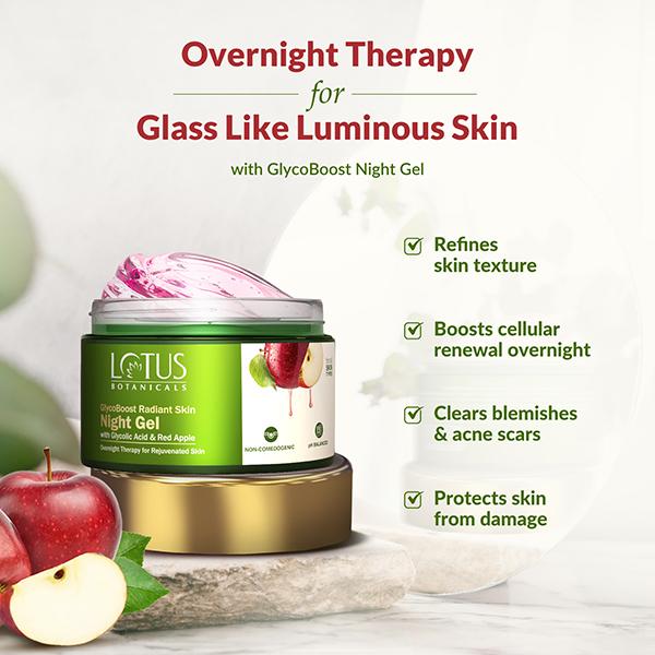 Lotus Botanicals GlycoBoost Radiant Skin Night Gel with Glycolic Acid & Red Apple 50 gm - Night Cream
