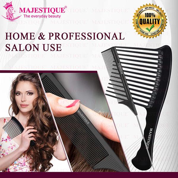 Majestique Extra Wide Comb for Styling and Grooming with Tail comb, Detangle Without Breakage 1's - Hair Combs