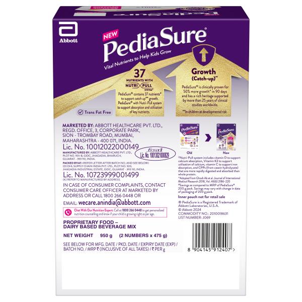 Pediasure Scientifically Designed Nutrition Drink Refill - Vanilla Flavour 950 g - Kids Nutrition