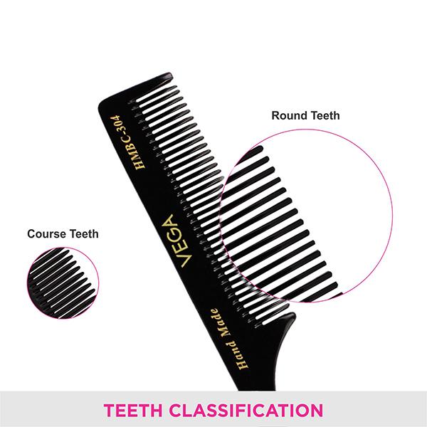 Vega Tail Hair Comb with Steel Pin for Women, Black, (VC2HMBC-304) 2's - Hair Combs