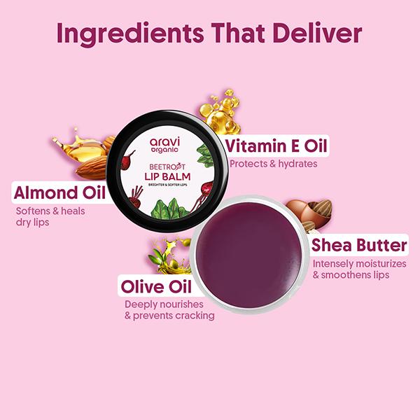 Aravi Organic Lip Lightning Beetroot Lip Balm For Nourishing and Soft Glossy Lips 8 gm - Lip Balms