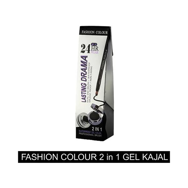 Fashion Colour 2 In 1 Waterproof Gel Kajal Professional Brush 24Hrs Lasting Drama 4gm - Kajal & Kohls