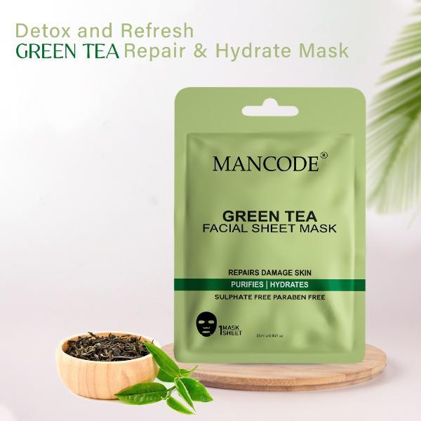 Mancode Green Tea Facial Sheet Mask For All Skin Types 25 gm - Face Mask