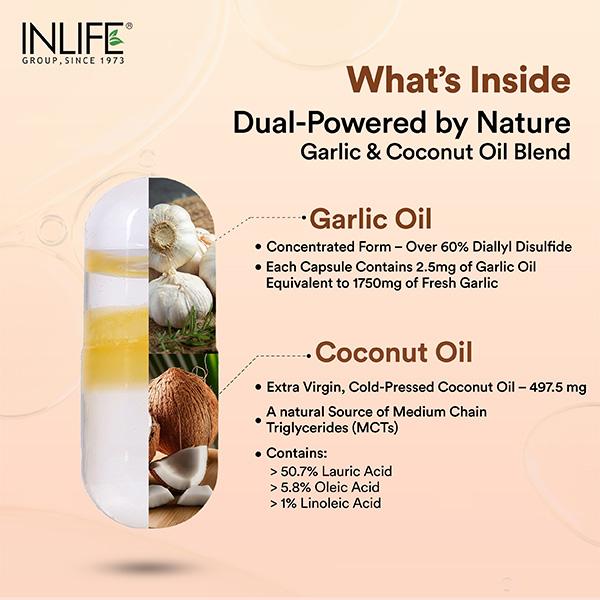 INLIFE Natural Garlic Oil 0.5% 500mg Vegetarian Capsules 60's - Digestive Health