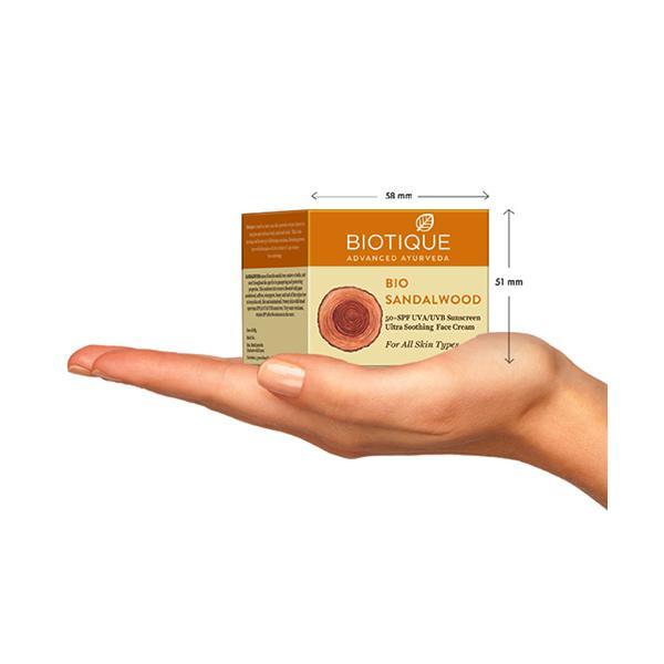 Biotique Sun Shield Sandalwood SPF 50+ UVB/UVA PA+++ Sunscreen Ultra Protective Face Cream for All Skin Types 50gm - Face Sunscreen