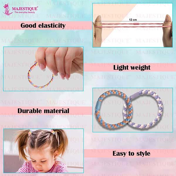 Majestique Printed Stretchable Braided Hair Tie Rubber Bands Ponytail Holder Scrunchies 12's - Hair Clips/Bands