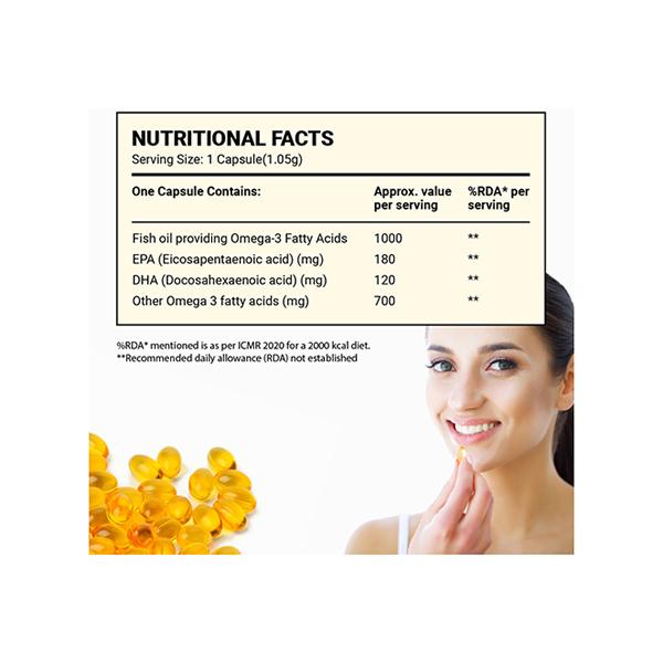 Nudge Wellness Omega 3 Fish Oil Softgel Capsules for Healthy Heart, Joints & Brain 60's - Omega Fish Oil Fatty Acids