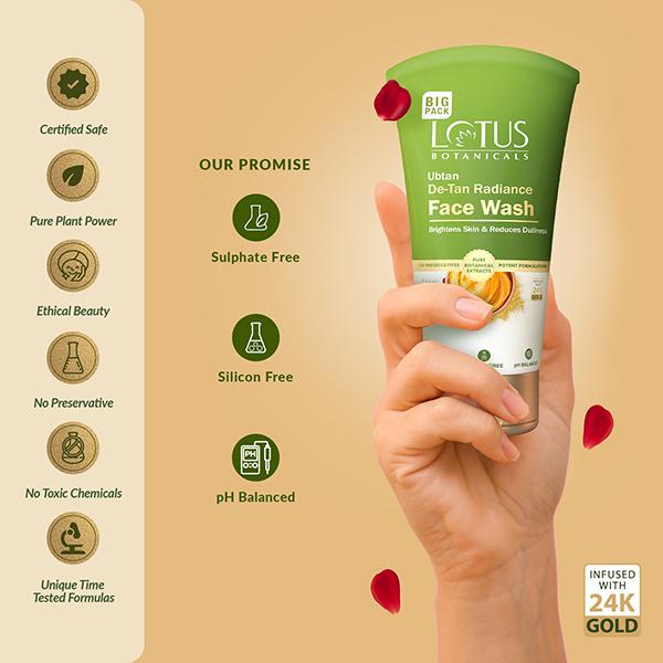 Lotus Botanicals Ubtan De-Tan Radiance Face Wash Infused with 24K Gold Bright & Glowing Skin 7 gm - Face Wash & Cleansers
