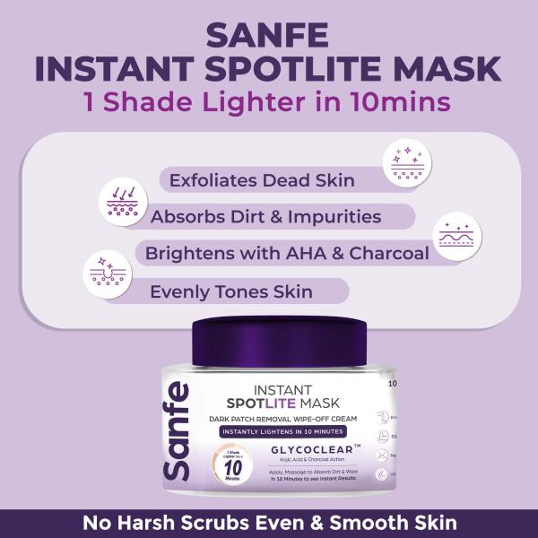 Sanfe Instant Spotlite Mask Lightens Dark Patches in 10 Minutes Exfoliates Dirt and Dead Skin 100 gm - Scrubs & Exfoliants