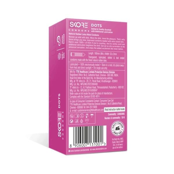 Skore Dots with Extra Lubrication & Vanilla Scented 10's - Plain/Flavoured Condoms