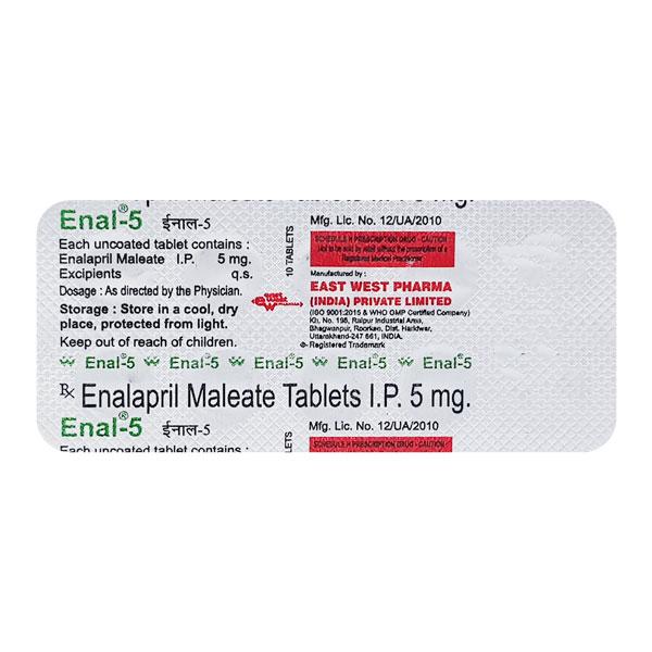 Enal 5mg Tablet 10'S - Hypertension-ACE