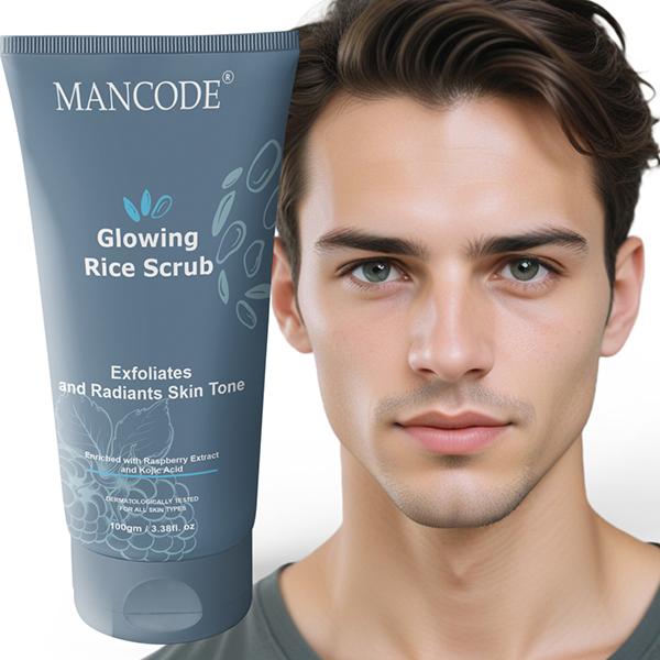 Mancode Glowing Rice Face Scrub For Exfoliates And Radiants Skin Tone 100 gm - Scrubs & Exfoliants