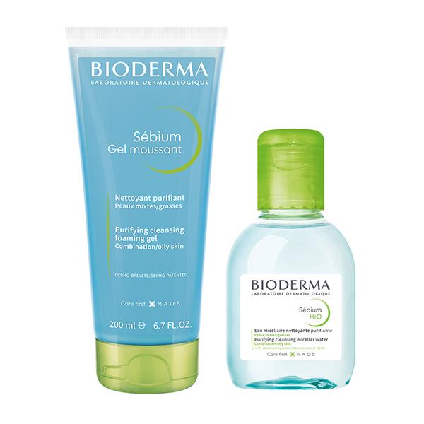 Netmeds | Bioderma Combo (Sebium Purifying Cleansing Foaming Gel 200 ml + Sebium H2O Purifying Cleansing Micellar Water 100 ml)