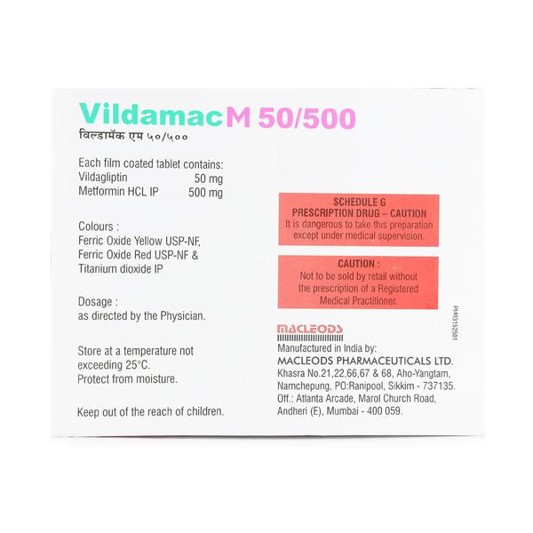 VILDAMAC M 50/500mg Tablet 15's - Diabetes-Ant
